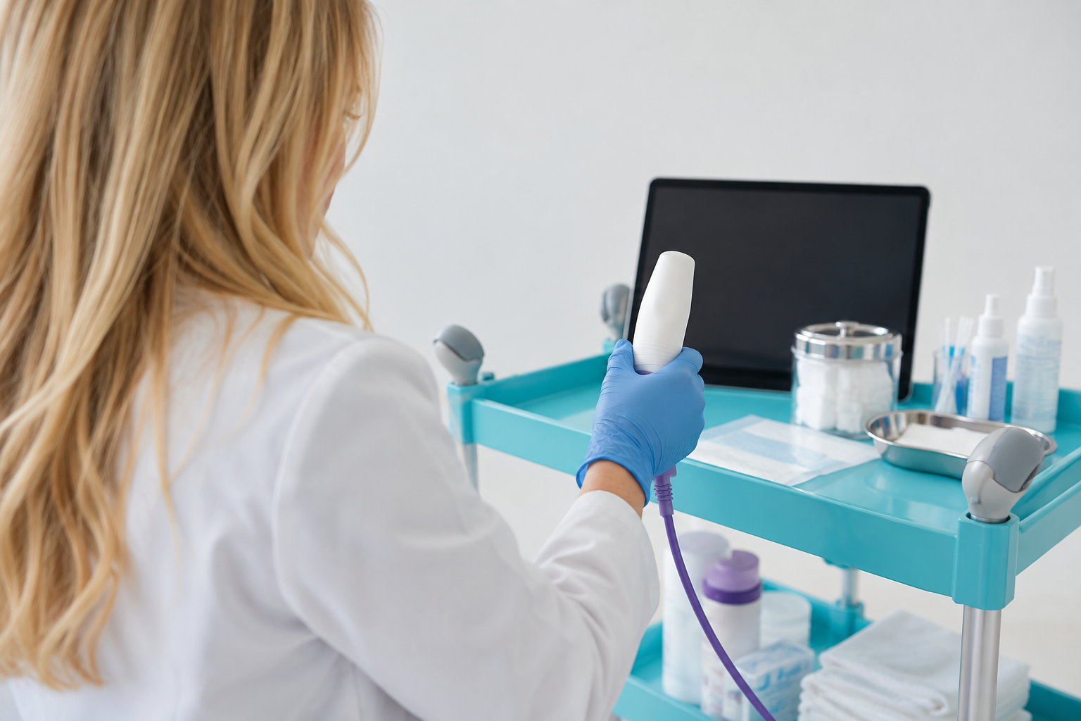 Mobile diagnostic cart and endoscope prepared for a clinical evaluation